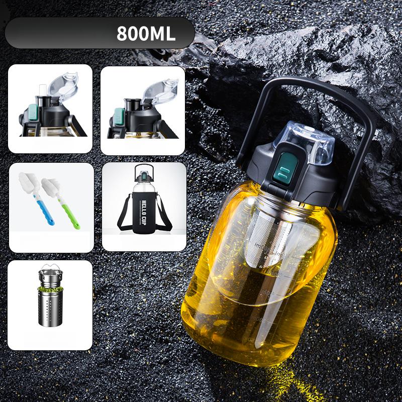 

Спортивная стеклянная чашка большой емкости, сгущенная вода для разделения чая, бутылка для чая, портативный чайник из боросиликатного стекла 800-2000ml