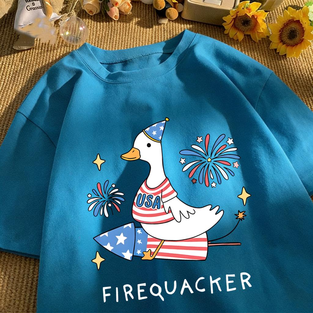 Usa'S Big Goose On A Rocket Design T-Shirt Unisex Cotton Summer Basics Tee Vintage Clothing Unisex Loose Fashion Streetwear