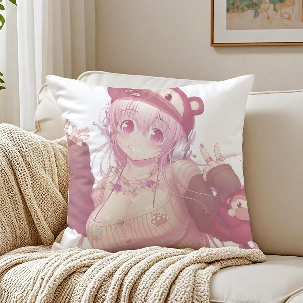 game character idol SSuper SSonico Cushion Cover Pillowcase Antidustmite living Room Sofa Decor Cushion Room