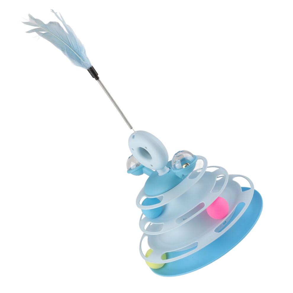 Blue 4-Layer Cat Ball Tower Toy with Feather & Catnip for Exercise