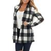 Women's Plaid Print Patch Patchwork Cardigans Open Front Long Sleeve Coat