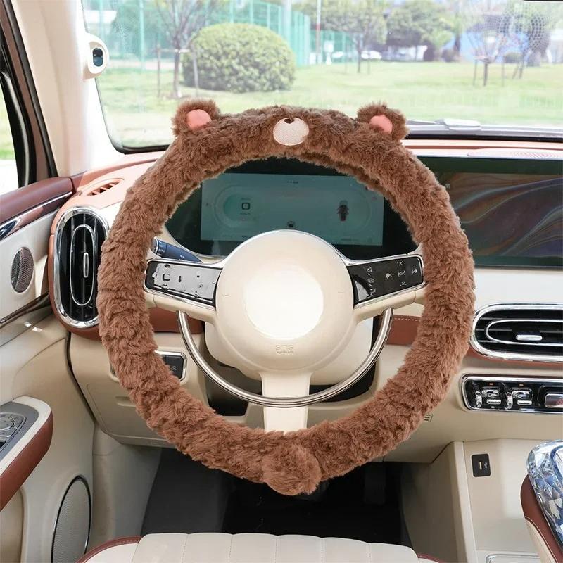 Universell Winter Warm Weich Plüsch Cartoon Bärenohr Auto Innenraum Auto Lenkradabdeckung Handgriff Abdeckung Auto Innenraum