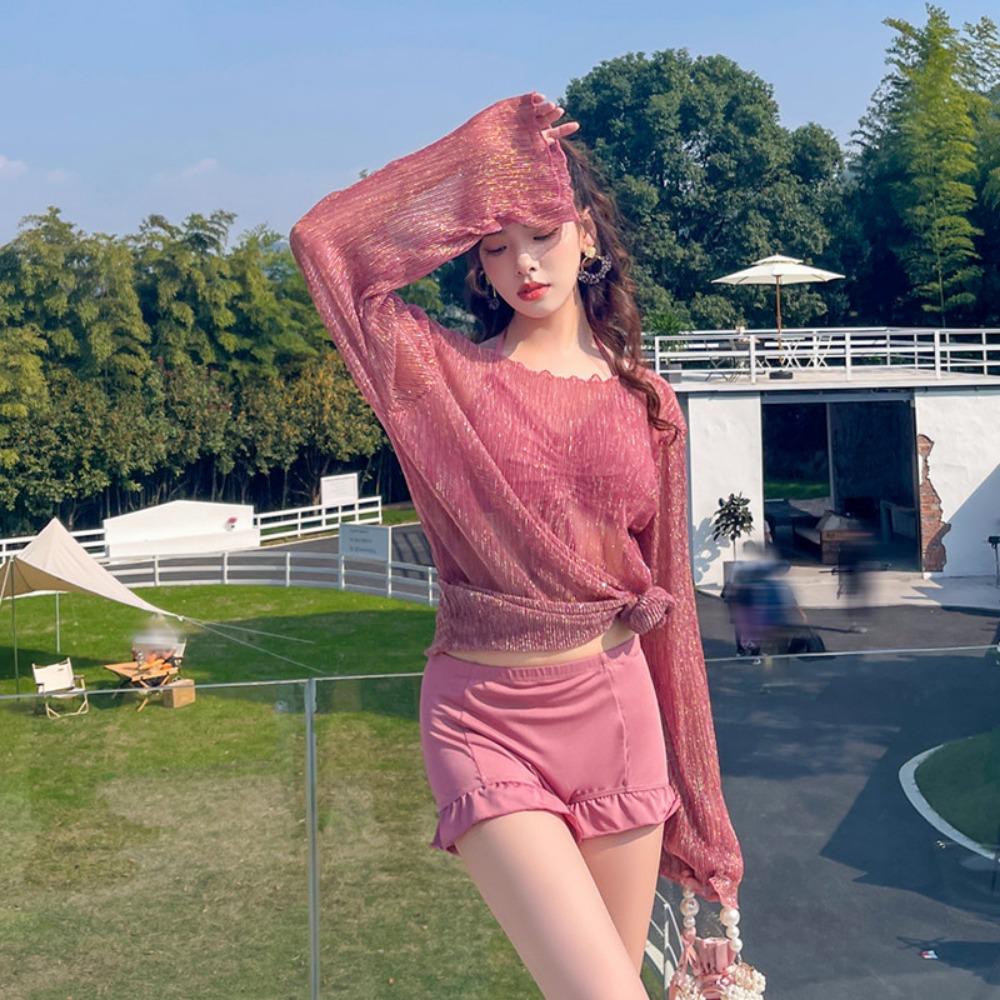 Sexy and Thin Belly Cover Split Bikini Three-piece Long-sleeved Swimsuit