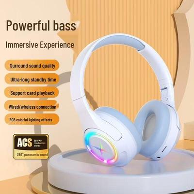 Retro Luminous Bluetooth Over-Ear Headphones with Noise Cancelling and Heavy Bass for E-sports and Running.