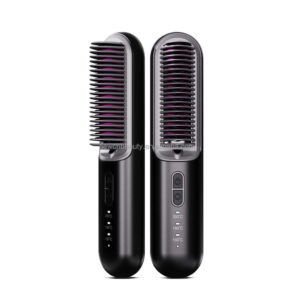 Wireless Hair Straightener Electric Hot Comb 2 in 1 Negative Ion Hair Straightener Brush Straightening Cordless Hairbrush