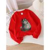 Girls' Long-sleeve Sweatshirt with Round Neck and Printed DesignCute Cat Print Suitable for Spring and Autumn, Fashionable and Casual