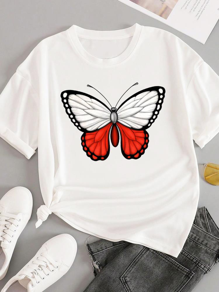 (Asian Size) T-shirts Fashion O-neck Female Casual Women's Top T Clothing Sweet Love Style 90s  Print Short Sleeve Graphic Tee