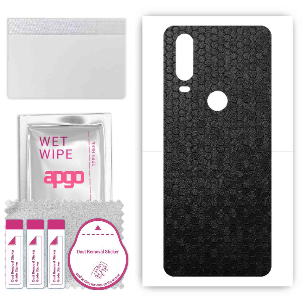 apgo Protective Skin Sticker for the Back Compatible with Motorola One Action, Wrap Film, Foil, Vinyl - Pattern Black Honeycomb
