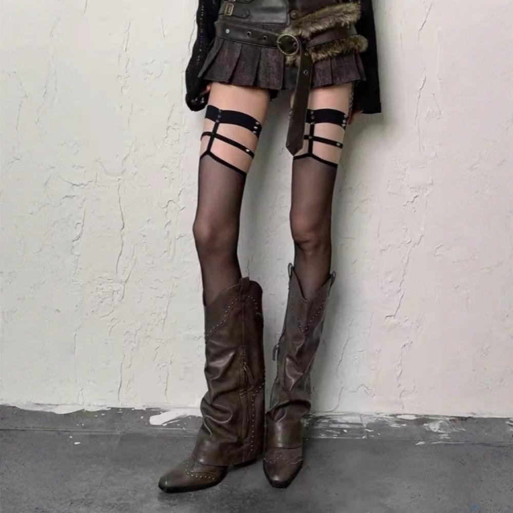 Seamless Rivet Silk Stockings High Elastic Over Knee Socks Cool Garter Stockings  Daily Use