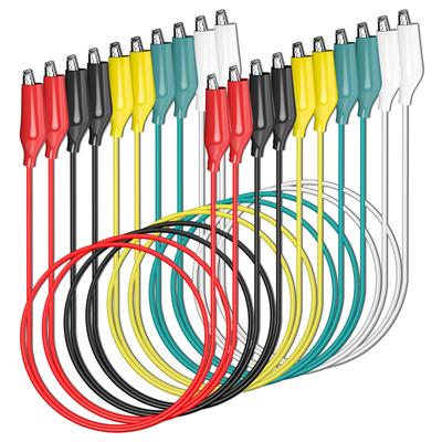 Cleqee Bagworm Clip Alligator Clip Test Electrical Cable Test Lead Crocodile Clip Jumper 5 Colors Cable, 10-Pack Leads, Set, Double-Ended Wires,