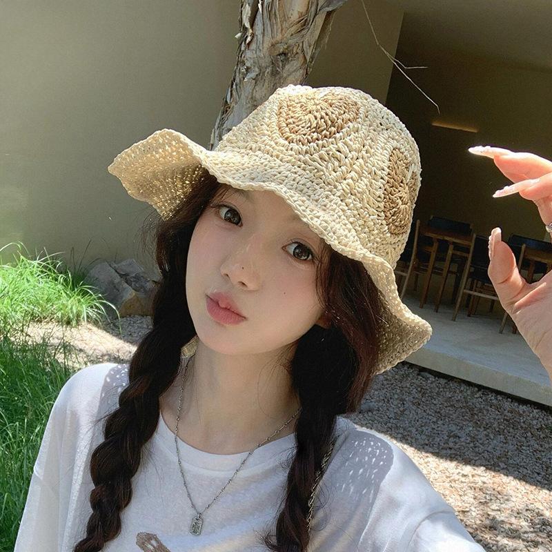 Japanese Retro Handmade Large Hat Brim Love Straw Woven Breathable Straw Hat Summer Fisherman Hat Foldable Sun Hat