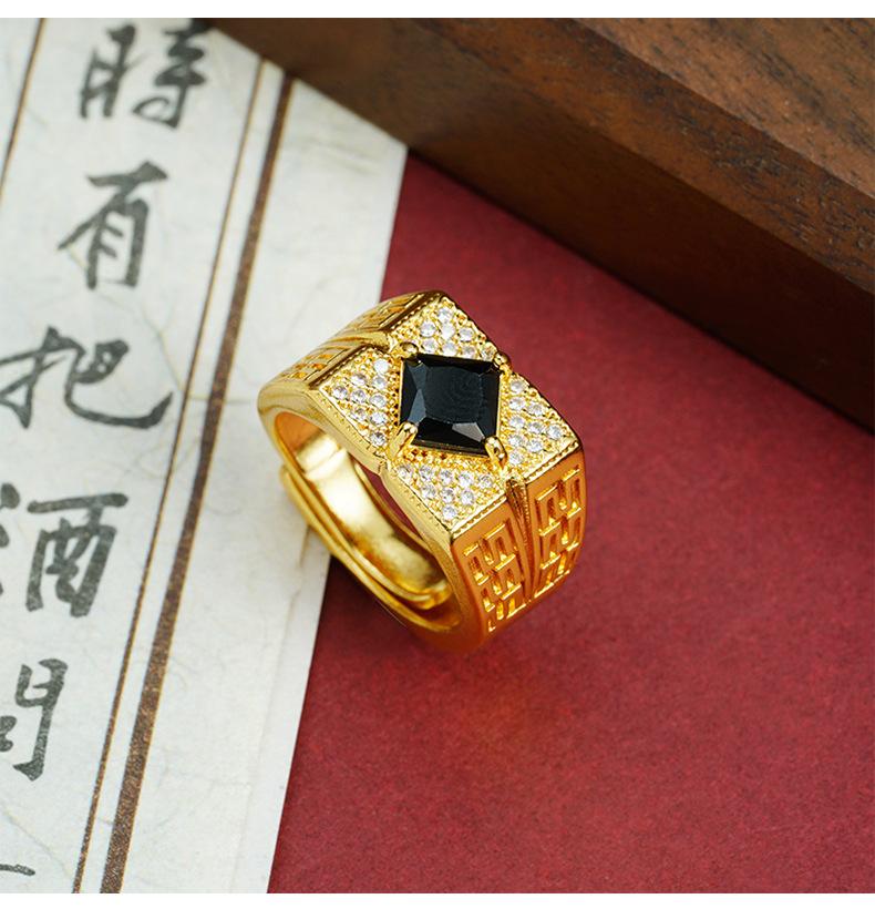 24K Gold Bold Zircon-Inlaid Wide Face Men'S Ring Au999 - 24K Forged/Au999 Certified, Wide Face+Zircon, Tough Bold Style For Men