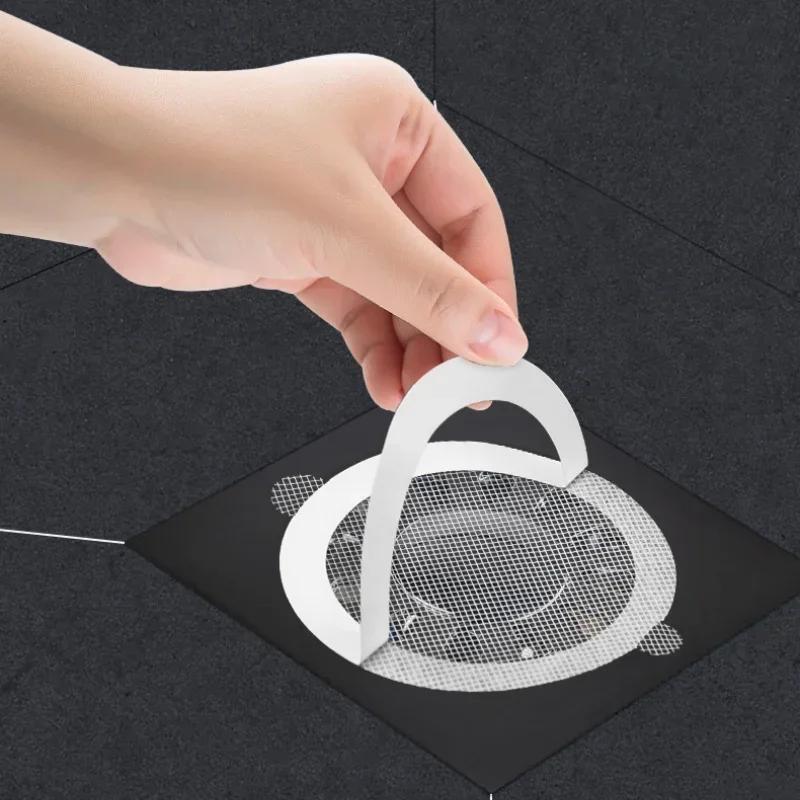 4 Rolls/5m Cutable Shower Drain Hair Catcher Self-Adhesive Floor Drain Stickers Disposable Mesh Sink Strainer Filter Bathroom