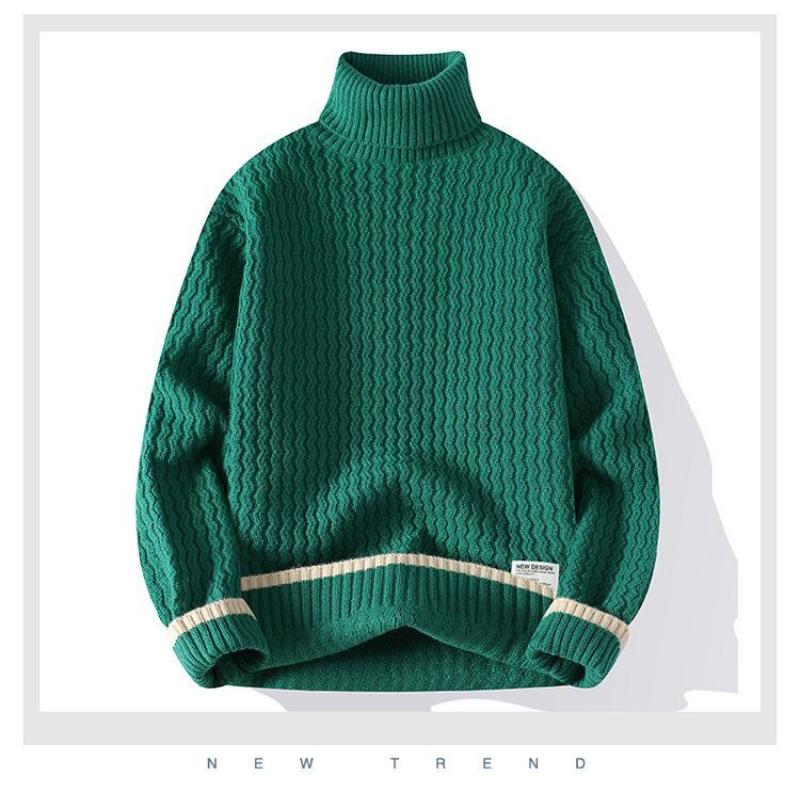 Suéter de cuello alto rojo para hombre en Otoño Invierno, con solapa engrosada, para llevar debajo, juvenil