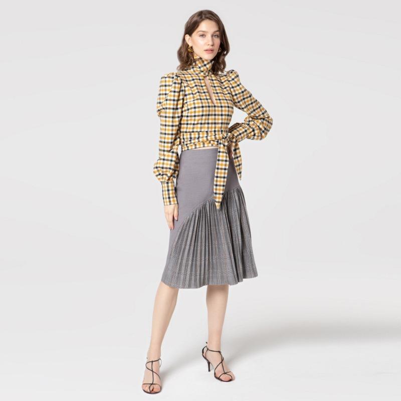 Sommer Herbst Damen Langarm Sexy Rückenfrei Kariertes Oberteil