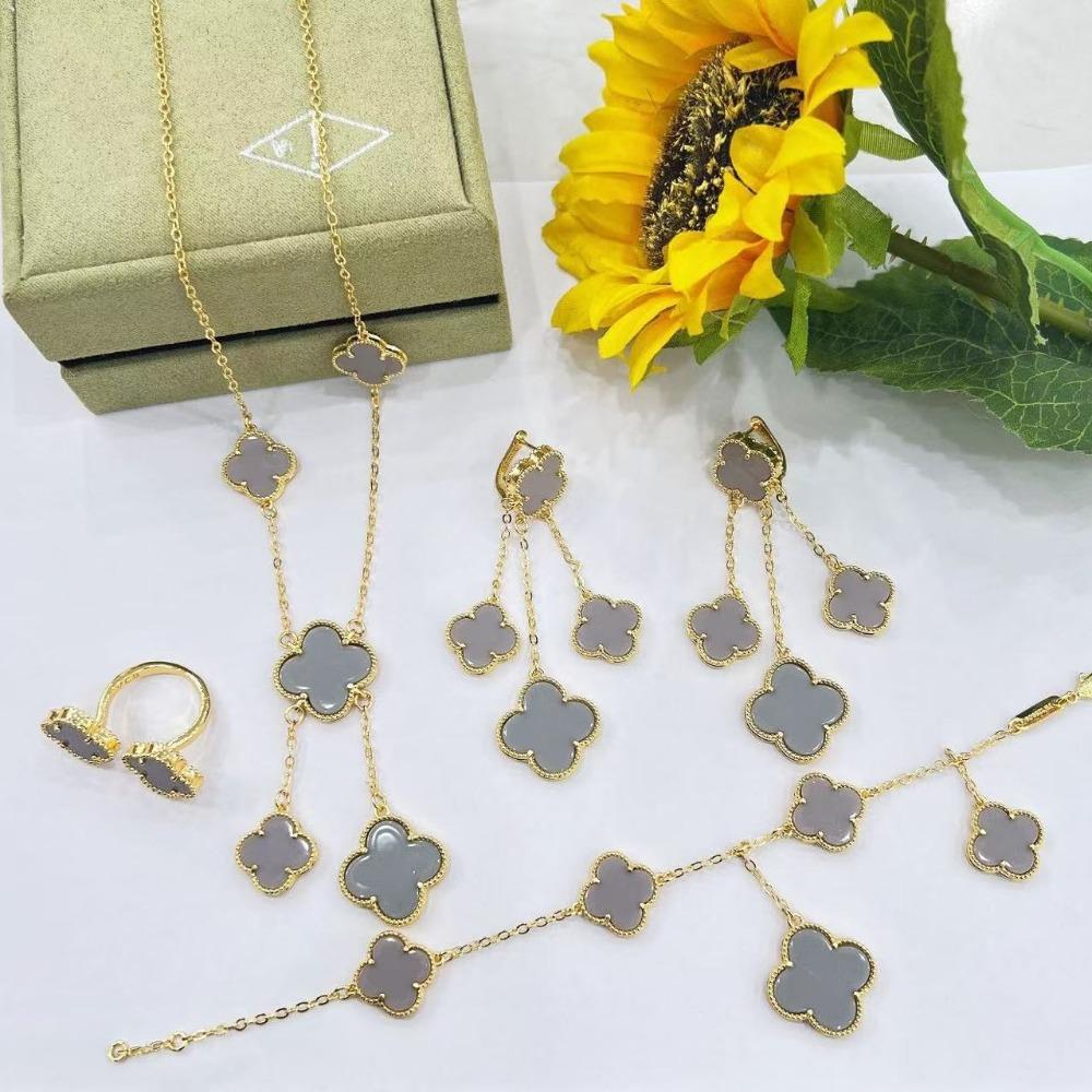 5-Piece Set New Four-Leaf Clover Jewelry Set Fashion Tassel Earrings Temperament Simple Versatile Senior Sense Of Necklace Earrings Bracelet Set