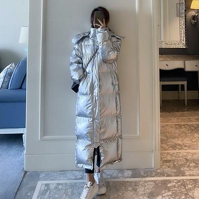 Piumino invernale coreano in piumino di cotone argento lucido allentato per donna Cappotto lungo Parka oversize Capispalla
