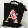 26 Golden Alphabet Floral Tote Bags for Women Large Capacity Canvas Casual New Flower Alphabet Printed Female Reusable Handbag
