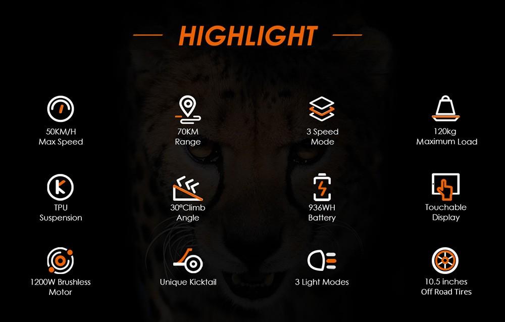 KuKirin G3 Electric Scooter 1200W Rear Motor 52V 18Ah 50KM/H Max Speed 70KM Range Touchable Display Control Panel TPU Suspension