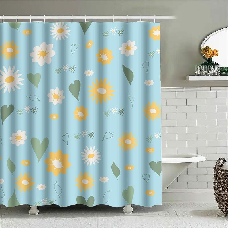 Delightful Floral Shower Curtain Bright Sunshine Hearts Design For Bathroom Decor Blue Yellow Green White Home Decor Waterproof