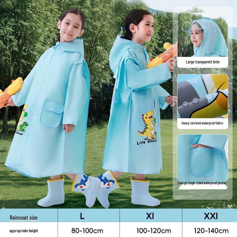 Children's Cartoon EVA Waterproof Raincoat with Hidden Backpack Compartment, Windproof and Heavy Rain Protection for Primary Students