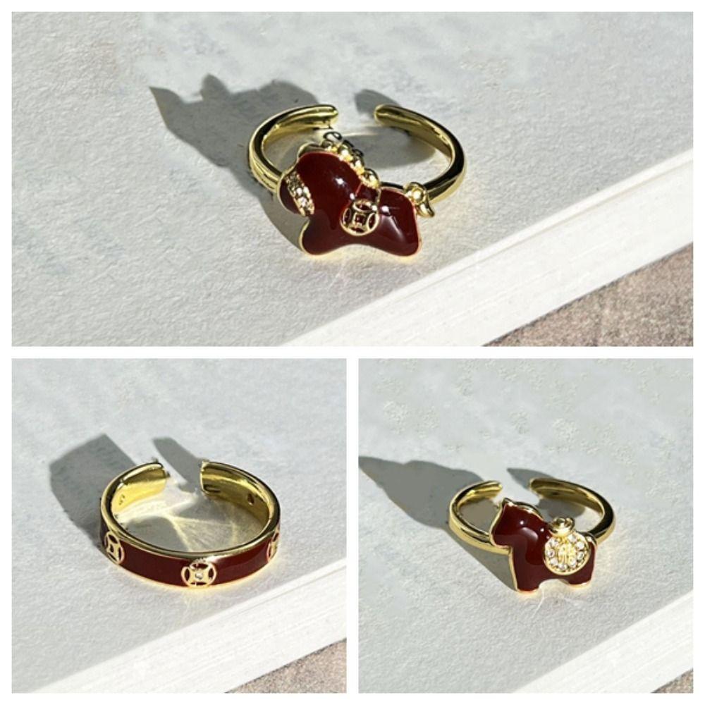 Adjustable Zodiac Horse Ring Good Luck Opening Ring Stackable New Year Drip Oil Ring  Women Men