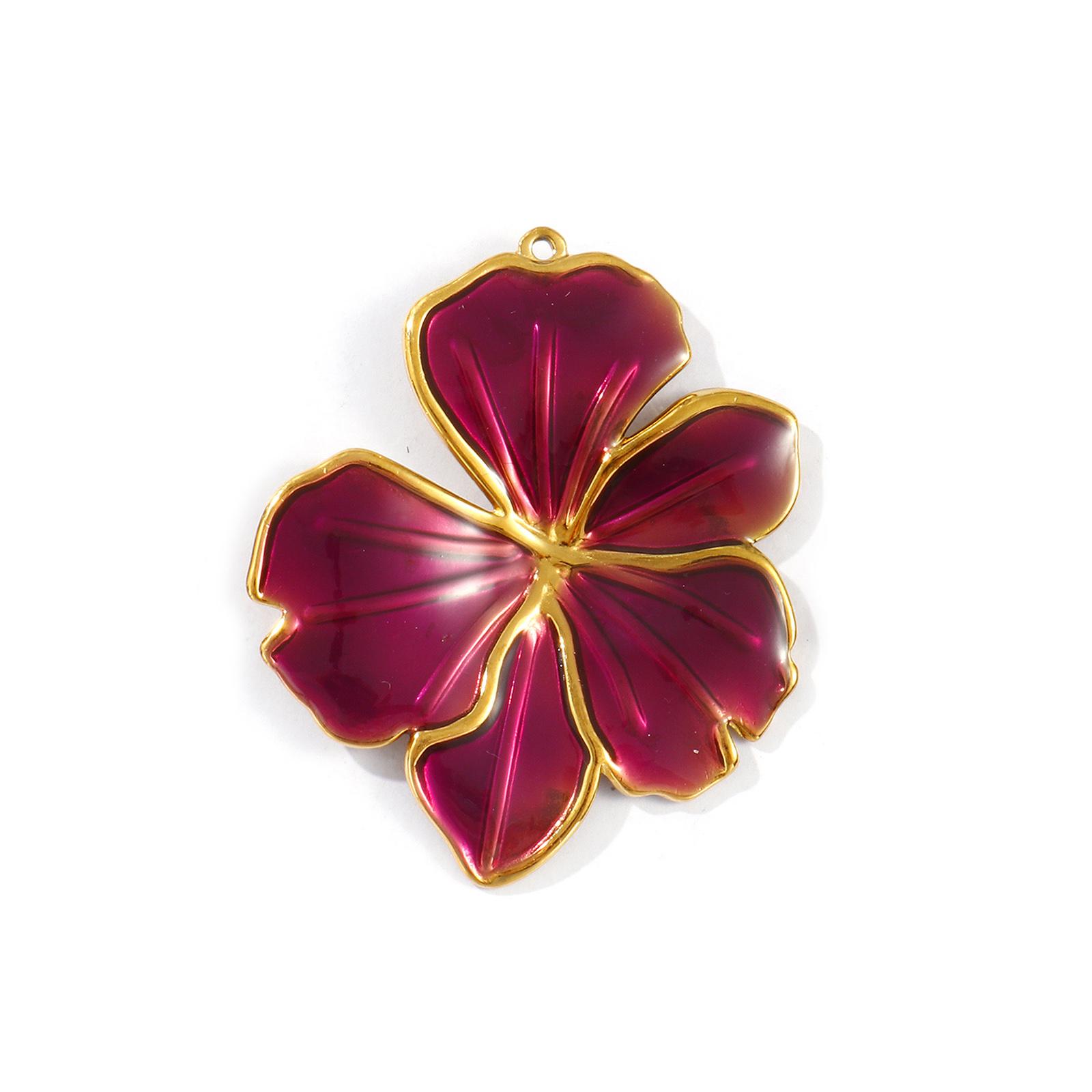 

1 Piece Waterproof 304 Stainless Steel Pendants 18K Gold Plated Enamel Flower Charms For DIY Necklace Jewelry Making 5.6cmx4.6cm фіолетовий
