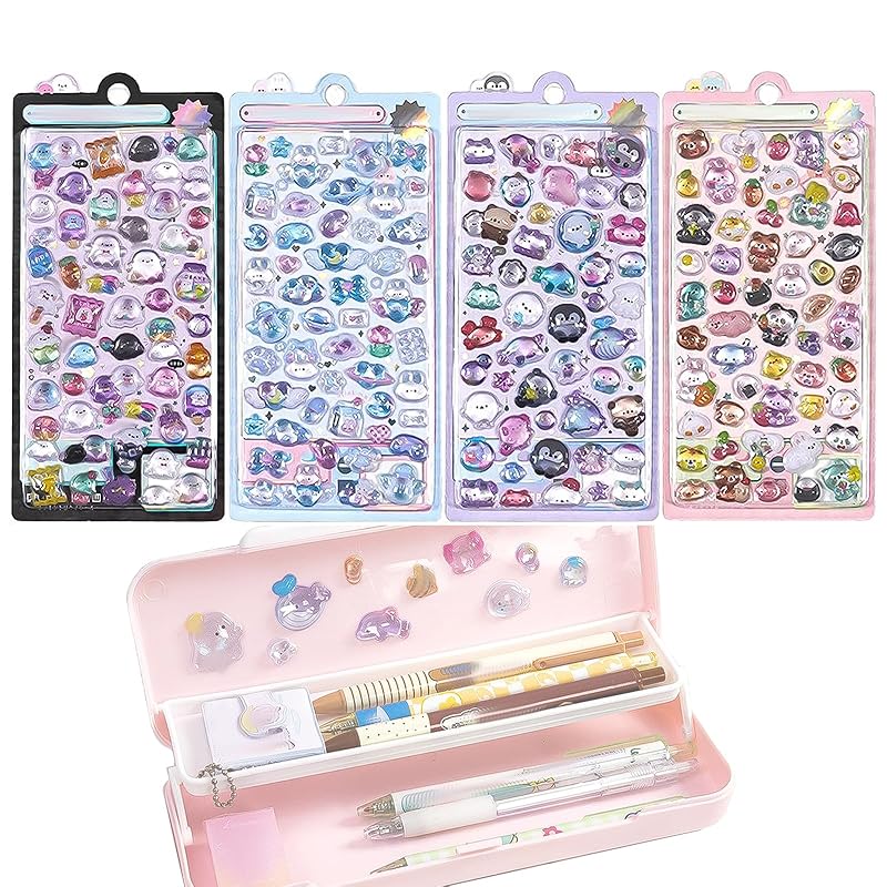 LKCCTK 3D Reward Stickers, Set of 4, Cute, Sparkly, Self-Adhesive Stickers for DIY Crafts, Planners, Diaries, and Cell Phone Decorations