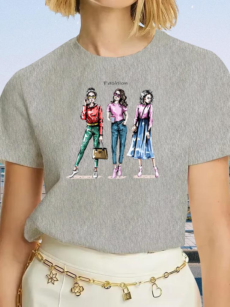 Three Woman Fashion Print T Shirt Harajuku 90s Ulzzang Black Tshirts Casual Round Neck Short Slee Top Tee Shirt,Drop Ship