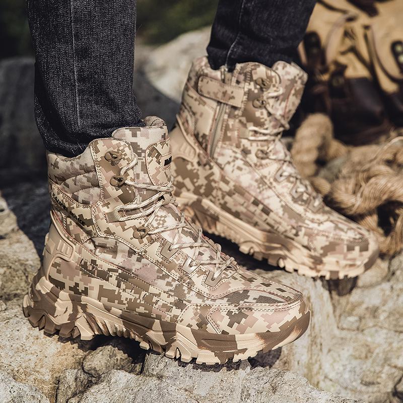 High-Top Leather Men's Boots Breathable Desert Combat Boots Outdoor Non-slip Hiking Shoes Men Motorcycle Boot Work Ankle Boots