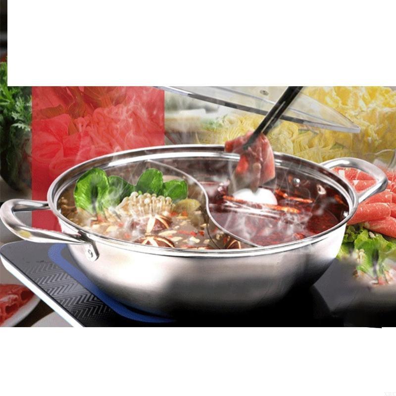 Stainless Steel Pot Hotpot Induction Cooker Gas Stove Compatible Pot Home Kitchen Cookware Soup Cooking Pot Twin Divided X3UC