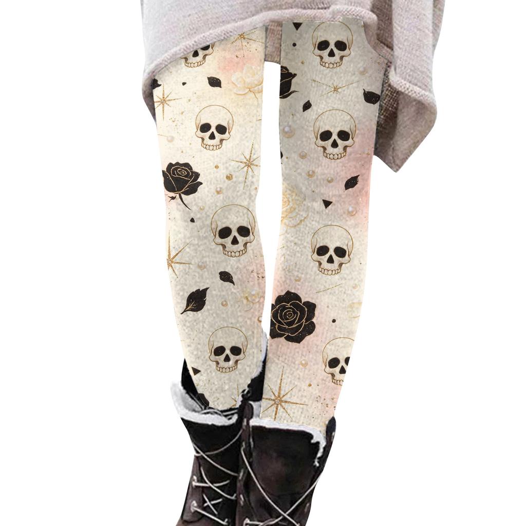 Women's Halloween Printed Stretchy Leggings Pants for Cozy Casual Home Wear