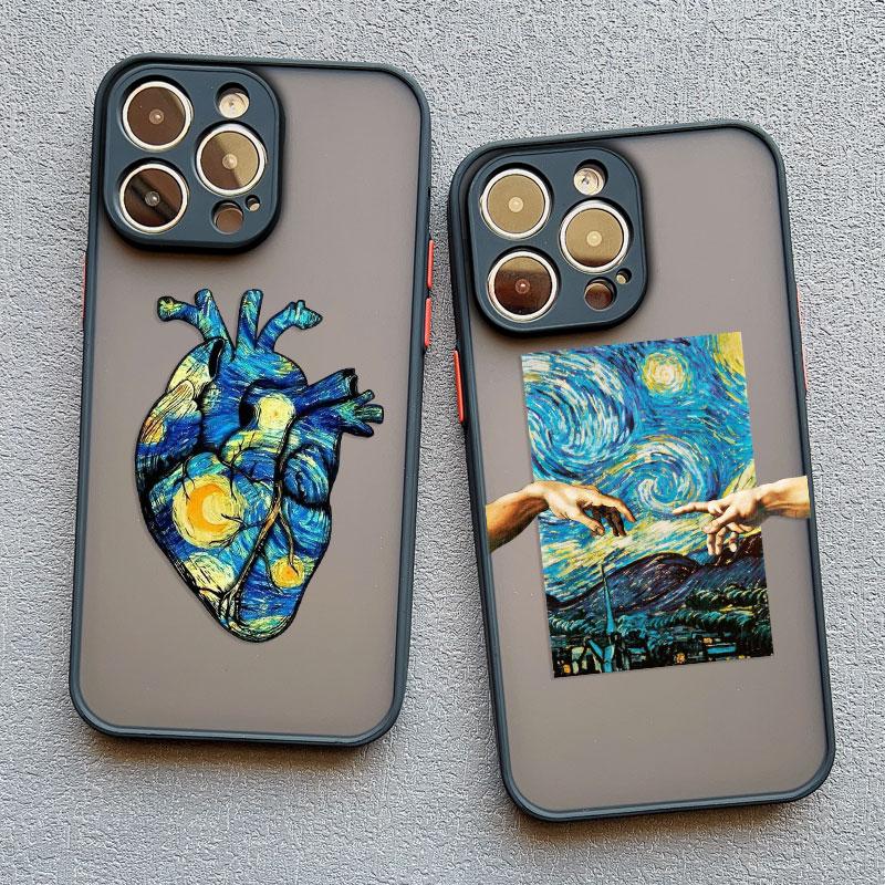Cartoon Starry Sky Wave Phone Case for iPhone 16 15 14 Pro Max 13 12 11 Pro Max Mini XR XS X 7 8Plus Creative Oil Painting Cover