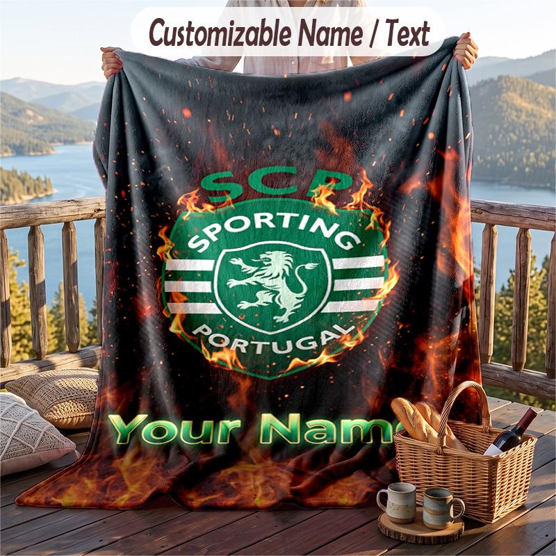 Flannel Blanket Sporting CP Print Custom Name Text Soft Throw for Sofa Bed