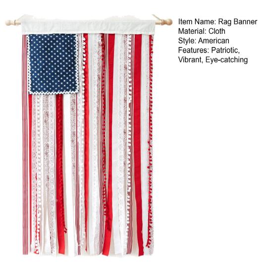 4th of July Rag American Flag Banner Patriotic Memorial Day Hanging Decoration for Independence Day Indoor Outdoor Decor