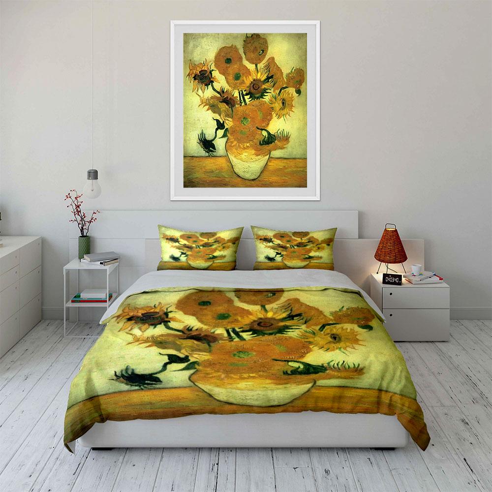 Sunflower Vase Art Print Bedding Duvet Cover Set (1*Duvet Cover 2*Pillowcases, without duvet insert)