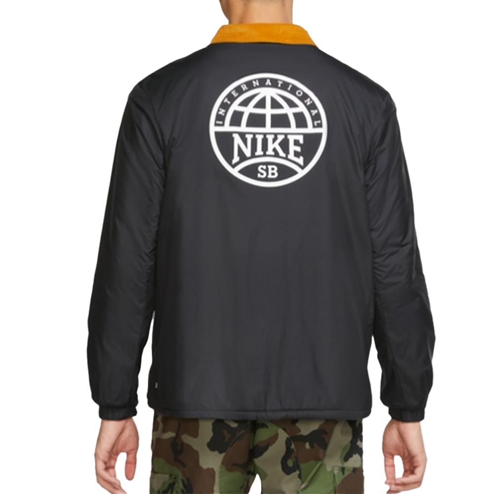 Nike SB Logo Print Fleece-Lined Warm Corduroy Collar Colorblock Skateboard Jacket Men Jackets Black CK5447-010