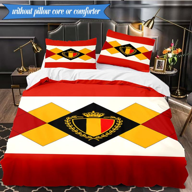 3PCS Belgian Football Association Emblem Bedding Set 2D Printing (Includes 1 Duvet Cover + 2 Pillowcases Coreless), Bedroom decor,Fan gift