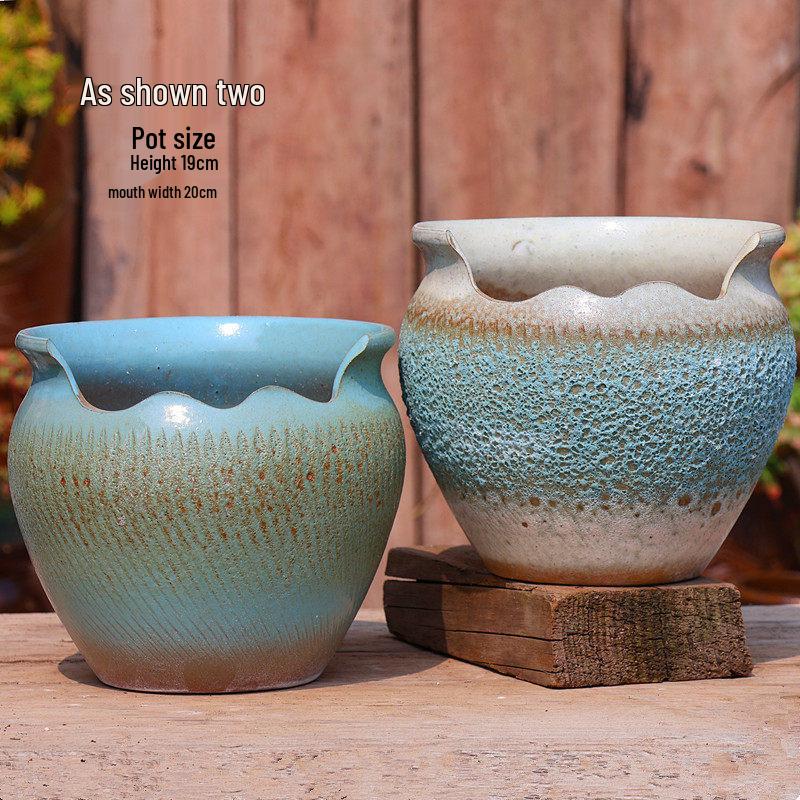Handmade Coarse Pottery Wide-Mouth Flower Pot - Ceramic Zisha Succulent Planter with Rustic Cut-Edge Design for Chlorophytum