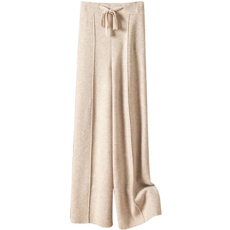 Women's High Waist Wool Wide-Leg Pants: Autumn/Winter Drape Loose Cashmere Knit Casual Wear.