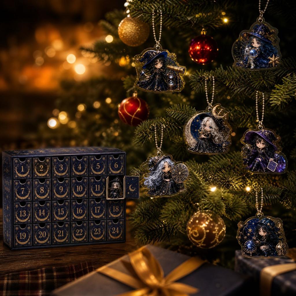 Christmas Advent Calendar with Ornaments - Countdown Gift in Acrylic Display Box for Holiday Decoration