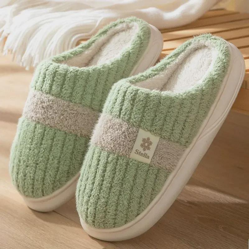 Korean Style Non-Slip Indoor Cotton Slippers with Thick Soles for Men and Women - Warm Winter Footwear
