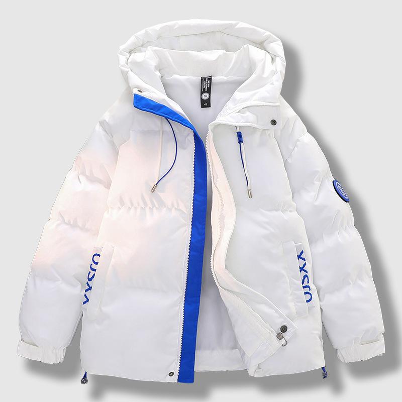 

Men s Cotton Jackets, Autumn and Winter Hooded Cotton Jackets, Men s New Warm Cotton Jackets, Thickened Korean Jackets, Tops M белый