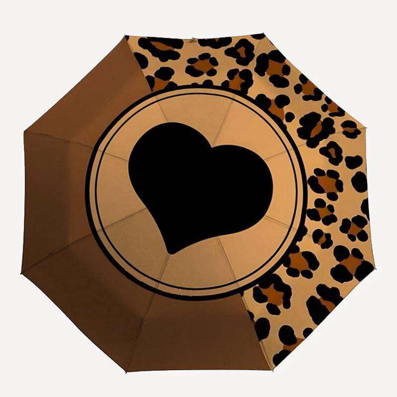 

1pc Leopard Heart Automatic Open/Close Umbrella, Portable Folding Umbrella, Compact Travel Umbrella for034