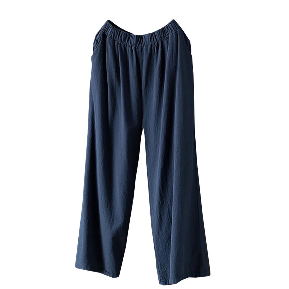Women Palazzo High Waist Wide Leg Culotte Cotton Linen Trousers Loose Pants CHEE
