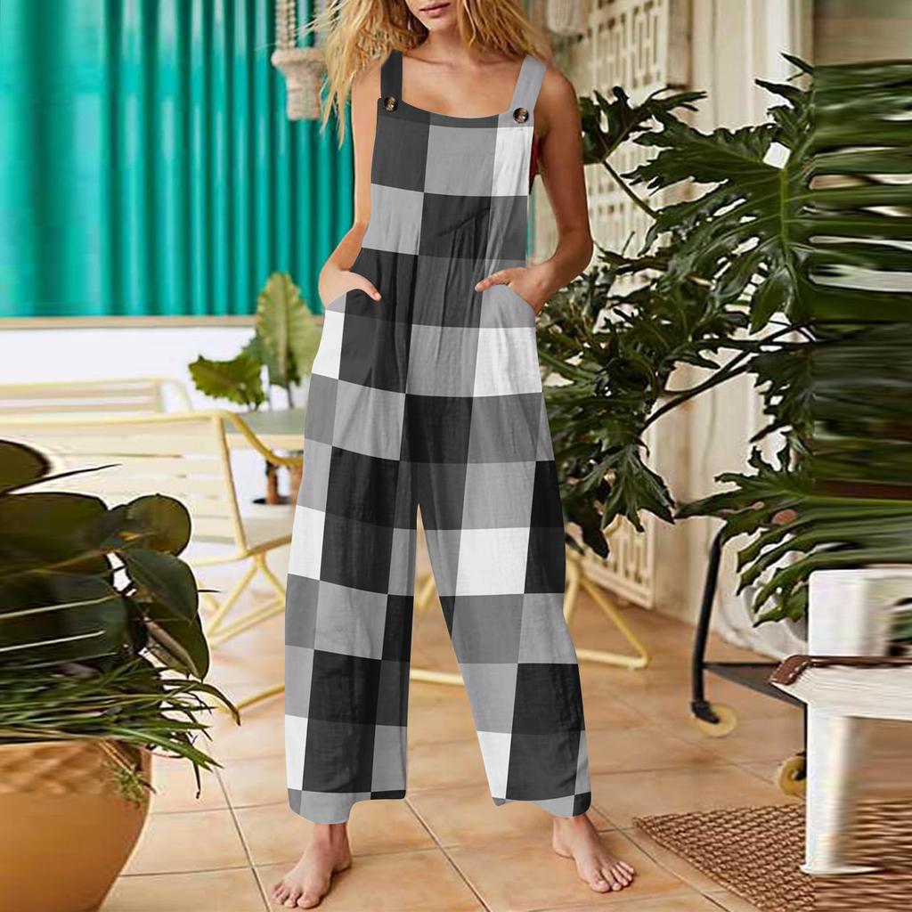 Women's Casual Retro Printed Jumpsuit Sleeveless Cotton Jumpsuit