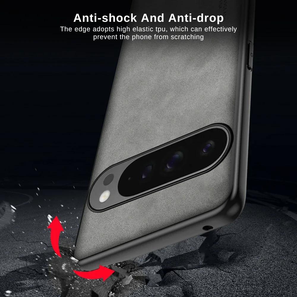 Sheepskin Leather Case for Google Pixel 9 Pro XL 8 8A 7 7A 6 6A Pro 4G 5G Soft Camera Protect Bumper Silicone Phone Cover