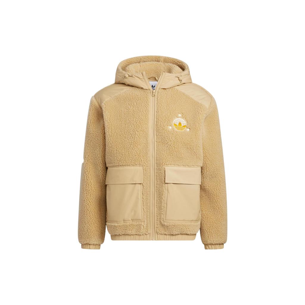 Adidas Originals Mc Sherpa Jacket With Logo Embroidery And Print Zip Hoodie Unisex Outerwear Yellow HS2006