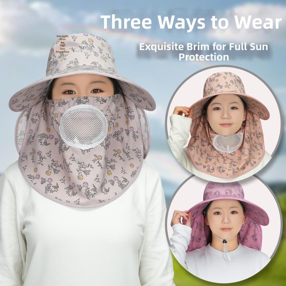 Wide-brimmed Picking Tea Hat Floral Neck Protection Hat Sunshade Shawl Cap  Spring / Summer