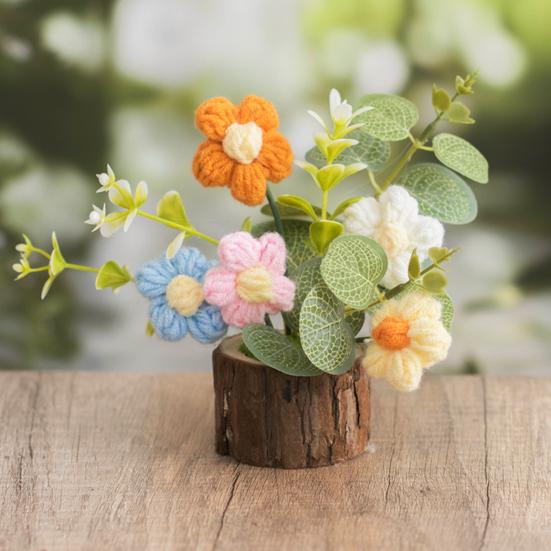 Handmade Crochet Potted Flower Artificial Knitted Flower Bouquet Forever Flower Gifts for Mother's